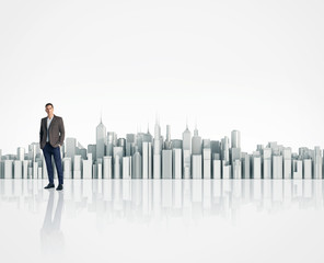 Businessman and model of city