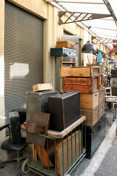 old suitcases at the flea market