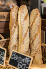 French baguette bread in baskets