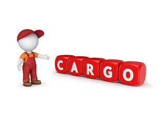 3d small person in workwear and word CARGO.