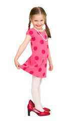 girl in a red dress on white