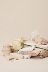 Sewing And Embroidery Craft Kit. Dried Rose. Natural Linen Backg