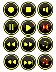 A set of buttons for radio or video on a black background

