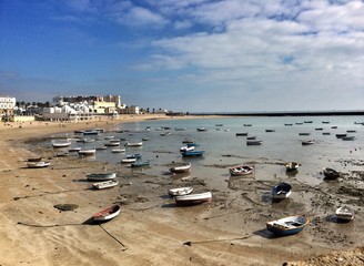 Boats in the Caleta beach, Cadiz, Spain