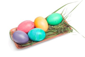 Dyed eggs in a tray