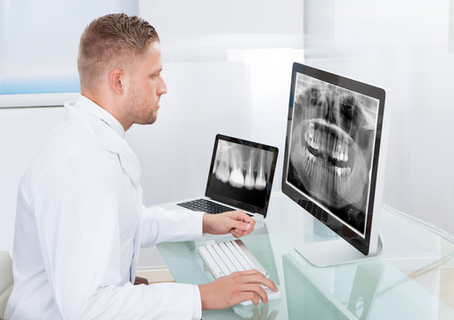 Doctor or radiologist looking at an x-ray online