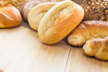 Different bakery products bread rolls grain