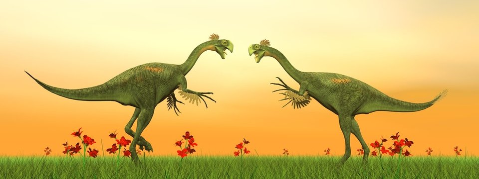 Gigantoraptor dinosaurs fight - 3D render