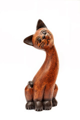 Old ornamental wooden cat isolated