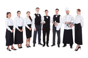 Large group of waiters and waitresses