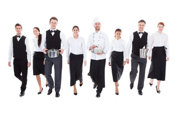 Large group of waiters and waitresses