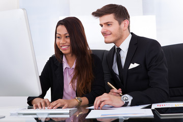 Business Colleagues Using Computer