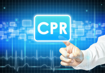 Hand touching CPR sign on virtual screen
