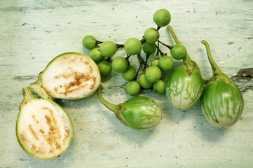 Green Tomatoes on wooden table
