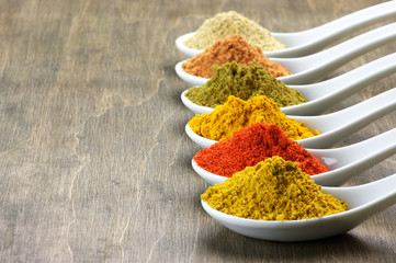 Assorted powder spices