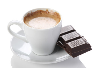 cup of coffee with chocolate on a saucer