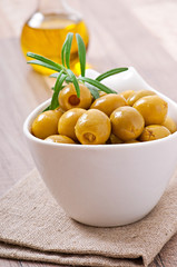 Green olives in a bowl