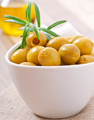 Green olives in a bowl