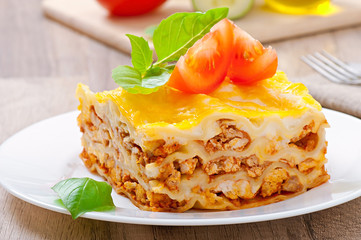 Classic lasagna with bolognese sauce - obrazy, fototapety, plakaty