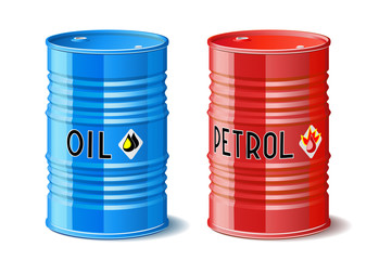 Metal barrels with oil and petrol.