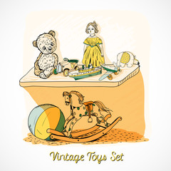 Toys sketch on shelf print