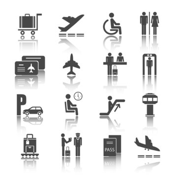 Flat airport icons set