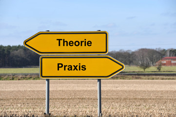 Theorie, Praxis, denken, handeln, Gegensatz, Schild
