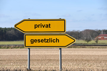 privat, gesetzlich, Krankenversicherung, Krankenkasse, Schild