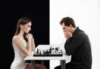 Competition between man and woman, concept