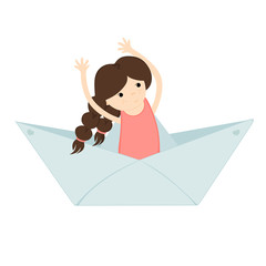 girl floating on a paper boat