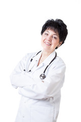 Fototapeta premium Smiling middle-aged woman doctor