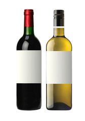 bottles of red and white wine isolated on white