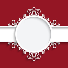 Cutout paper frame with shadow on red