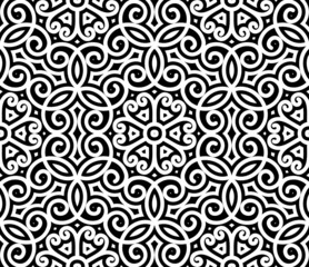 Black and white swirly ornament, seamless pattern