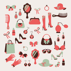 Woman accessories icons set