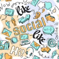 Seamless doodle social media pattern background