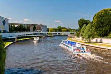 Fototapeta premium Amusement boats on Spree river, Berlin