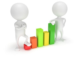 3d people stand near colored bar graph