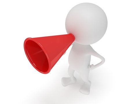 3d white man stand with red megaphone