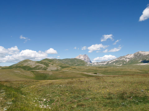 The park of Rocca Calascio, view on the Gran Sasso Mountain