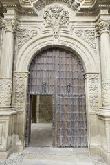 Fototapeta premium Old wooden door of a medieval church