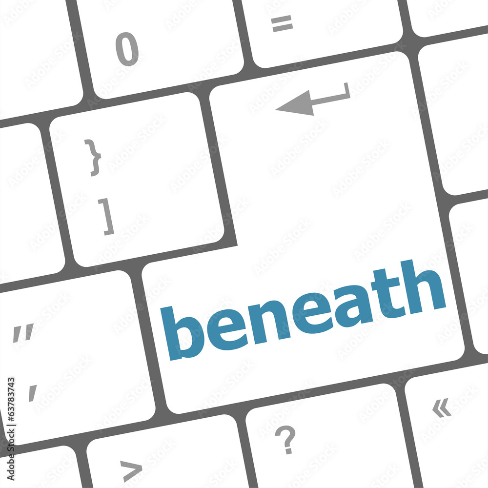 Poster beneath button on keyboard key with soft focus
