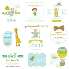 Obraz premium Set of Baby Shower and Arrival Cards - for design and scrapbook
