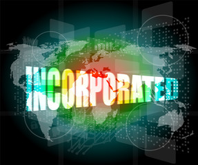 incorporated word on digital touch screen