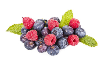 blueberries and raspberries isolated