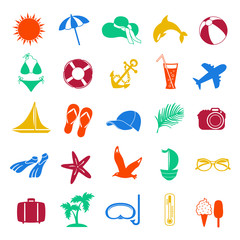colorful summer icons on white background - 63785560