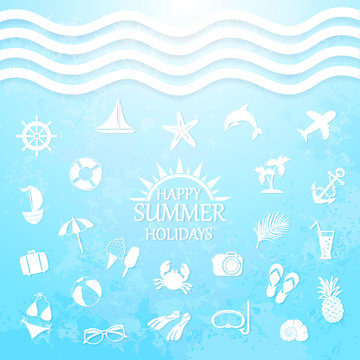happy summer holiday sea icons