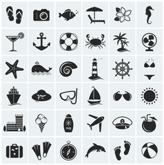 Set of sea and beach icons. Vector illustration.