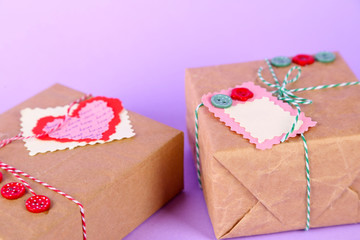 Paper gift boxes on  color background