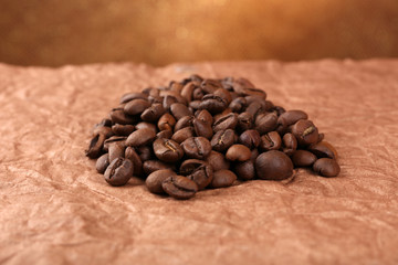 Coffee beans on table close-up